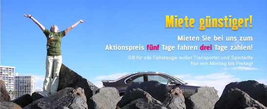 Miete G&uuml;nstiger, f&uuml;nf Tage Fahren, drei Tage Zahlen